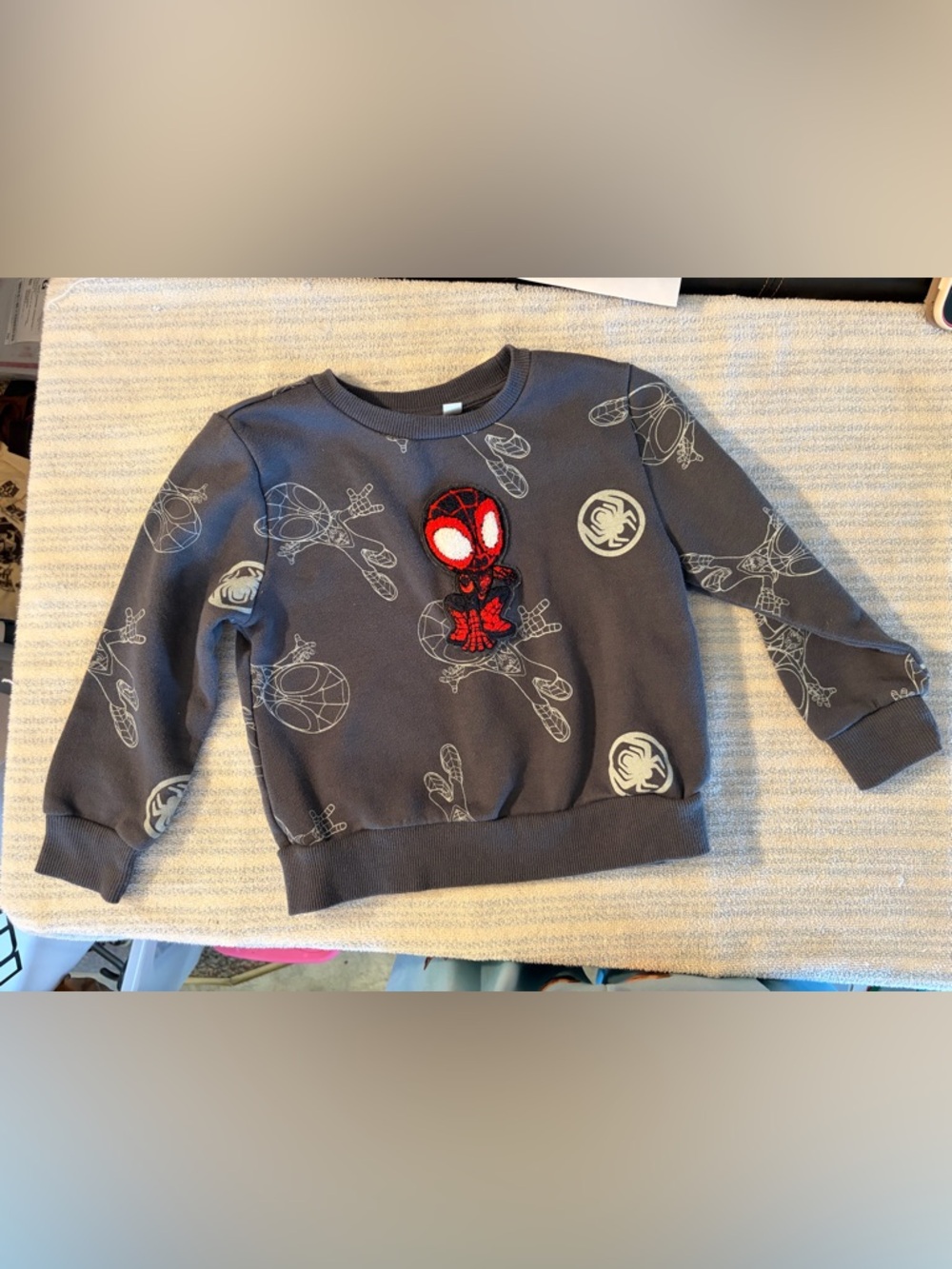 Disney Kids Spider-Man Patch Pullover Sweatshirt - Gray & Red
